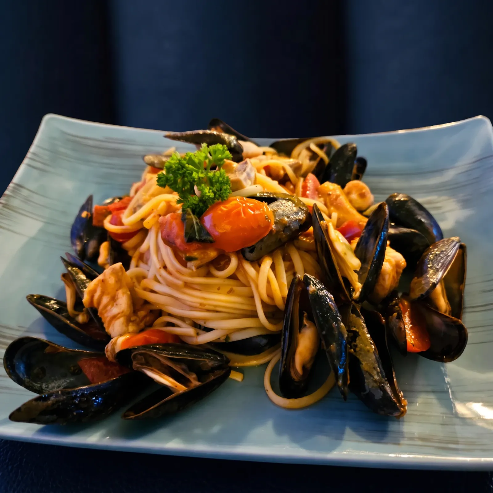 Pasta mit frischen Meeresfrüchten und Miesmuscheln
